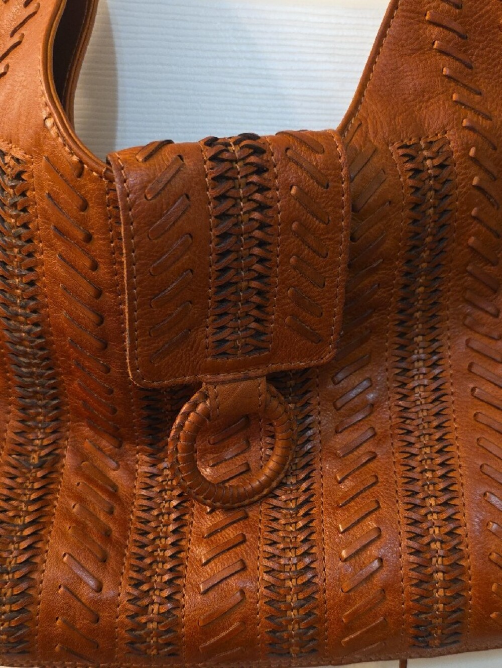 HOBO Cognac Braided Leather Hobo Bag - Picture 2 of 3